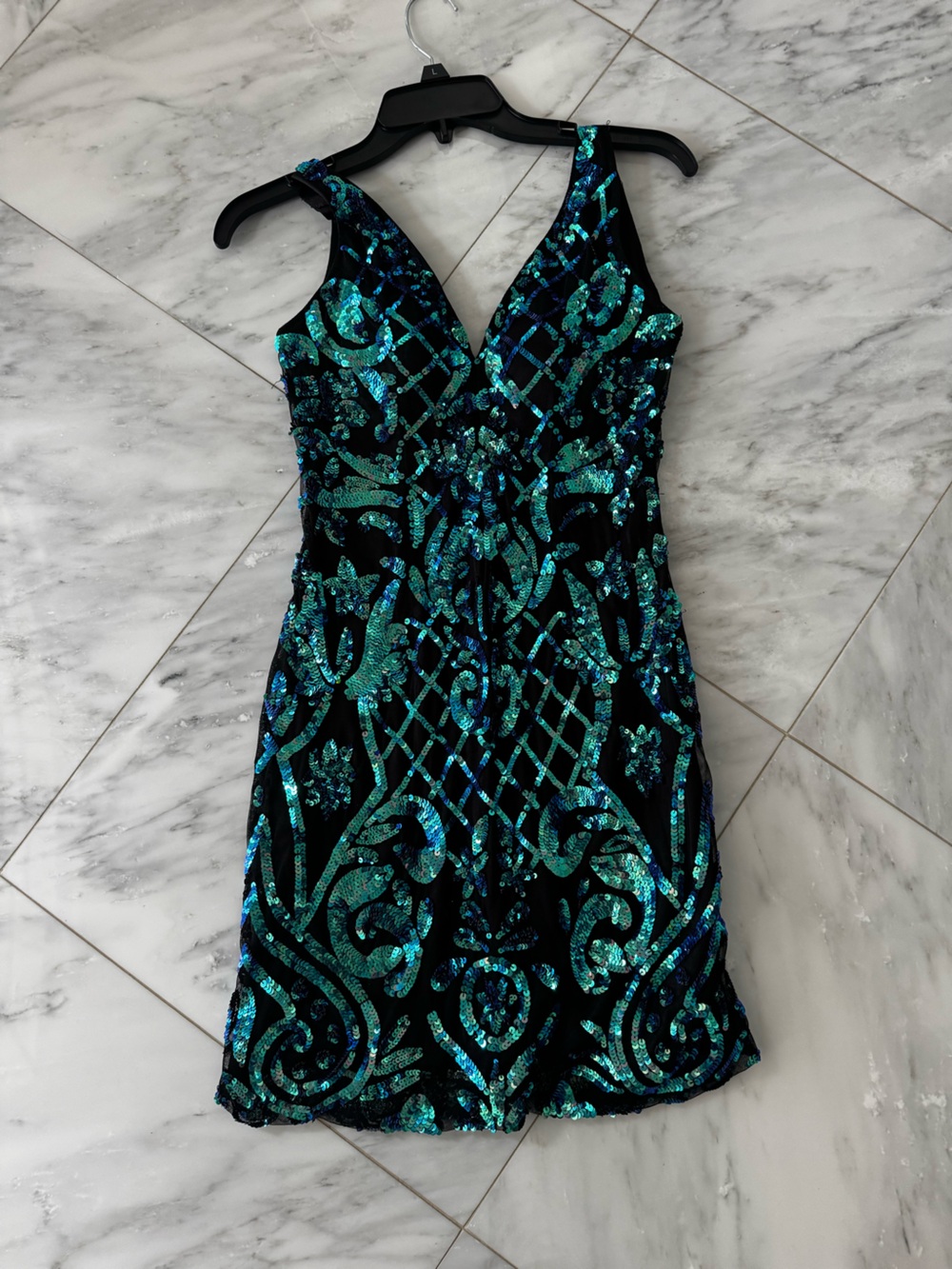 Black Dress with Teal & Blue Sequins